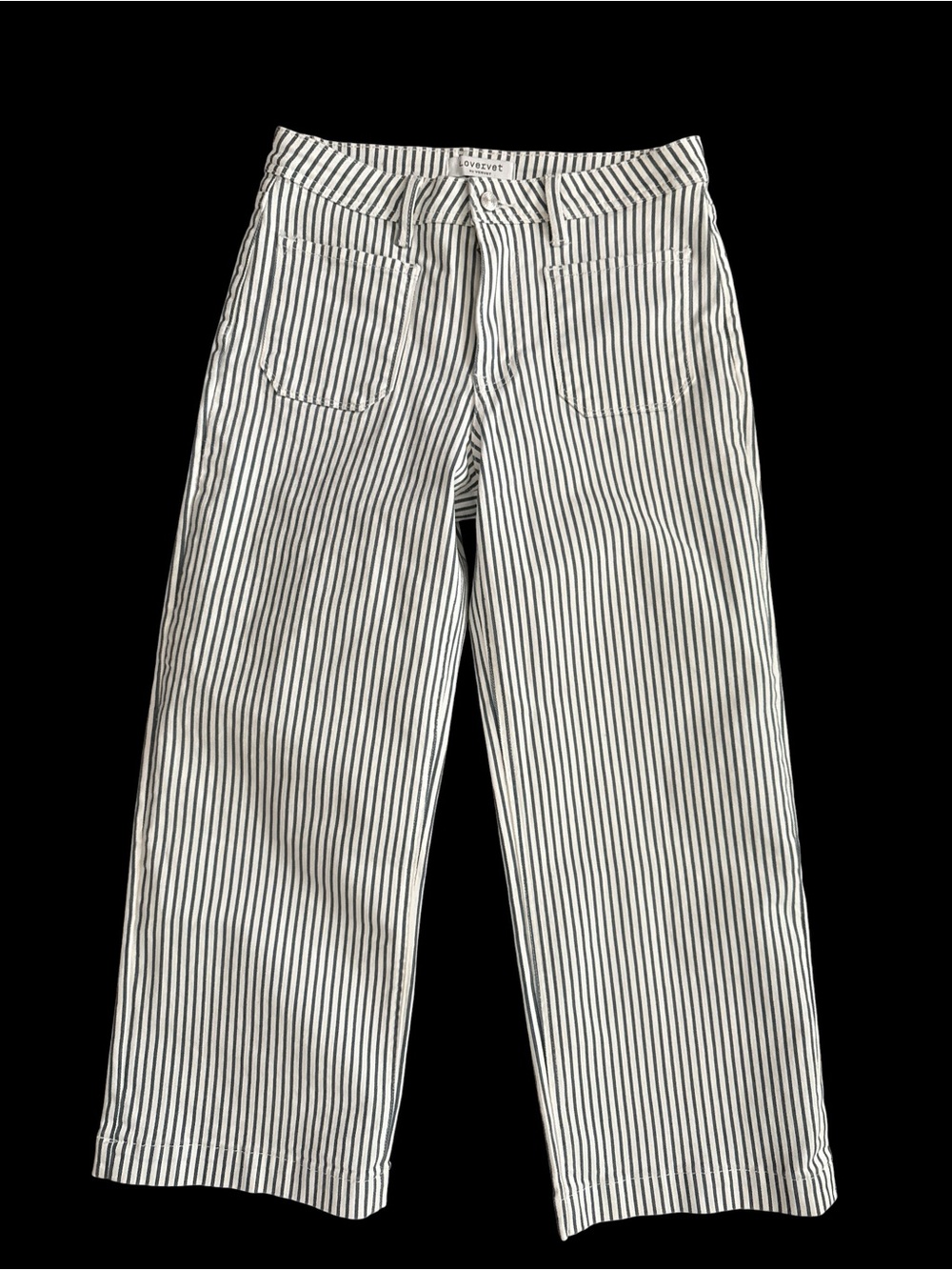 Vervet Striped Wide-Leg Boutique Pants in White and Navy